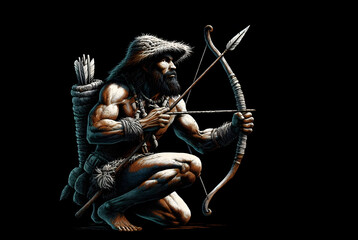 Ancient hunter with bow and arrow