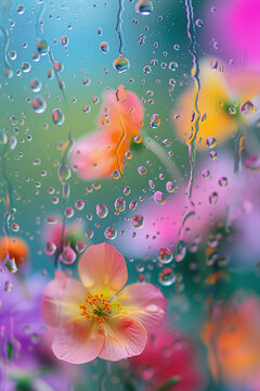Close up of bright colorful flowers with water droplets. Macro. Fresh. Flowers with droplets.