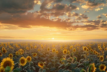 Wandcirkels plexiglas Feld mit Sonnenblumen, Farbenfrohe Sonnenblumen blühen, Konzept Sommer © GreenOptix