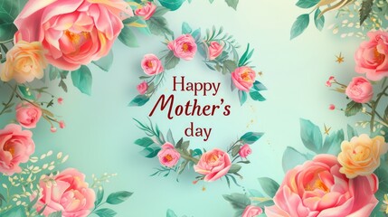 An exquisite Mother's Day card design featuring vibrant flowers and elegant script on a soft pastel background, perfect for the celebration - obrazy, fototapety, plakaty
