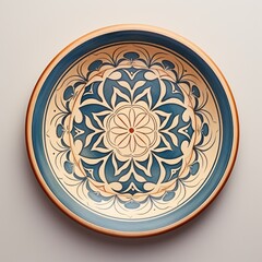 Decorative Moroccan ceramic hand painted plate, handmade, isolated, closeup top view. - 745071073