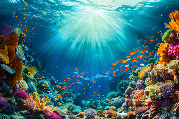 Underwater World. Marine Life. Fish And Colorful Coral Reefs. Beautiful Under The Sea Wallpaper. Ai Generated
