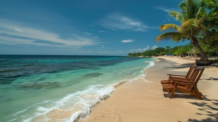 Fototapeta na wymiar Showcase the bliss of a tropical beach getaway, where the rhythm of the waves invites relaxation