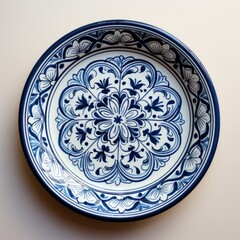 Decorative Moroccan ceramic hand painted plate, handmade, isolated, closeup top view. - 745071635