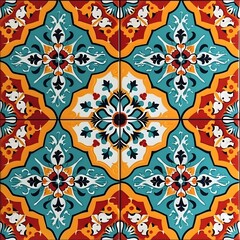 Andalusian Splendor: Spanish Inspired Tile Pattern with Moorish Motifs, Background, Hand Edited Generative AI