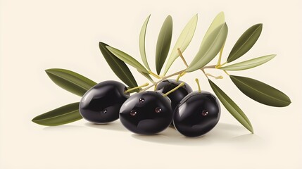 Gourmet Visual: Digital Art of Black Olives on Clean Background