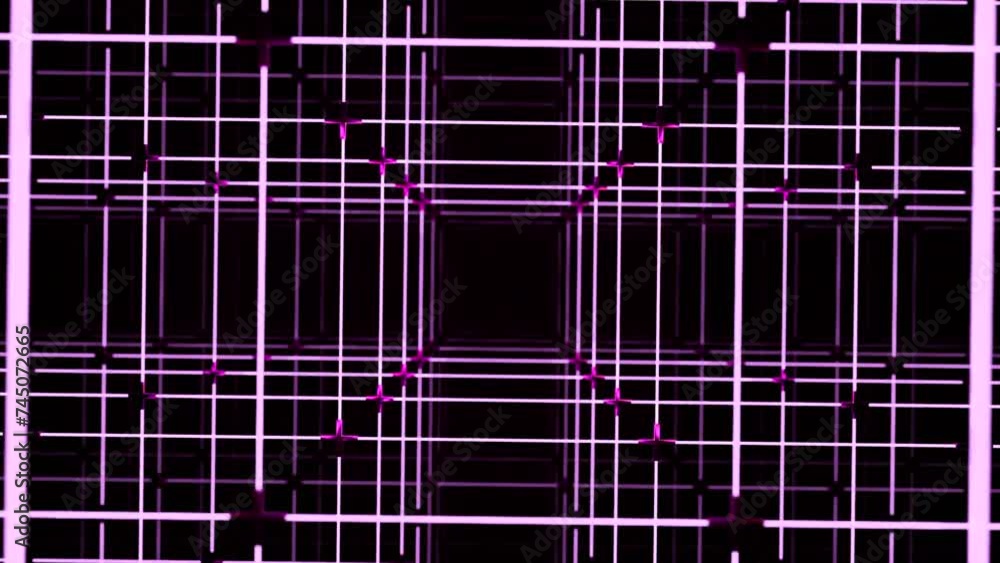 Poster electronic 3d grid with square lines. design. 3d grid with square tunnel on black background. comput