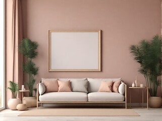empty mockup frame on the background of a home interior 3d rendering