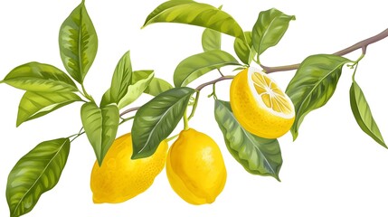 Lemon Tree Artwork: Fruit, Branch, and Leaves Digital Illustration