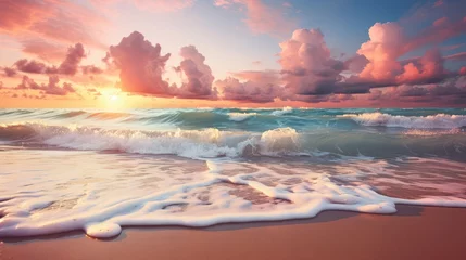 Foto op Canvas soft beauty beach composition, embraced by the soft pastel tones of dawn, capturing the essence of a new day unfolding by the shore © Tina