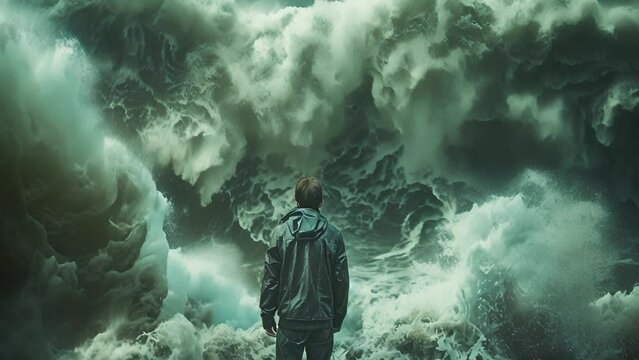 荒波と男性の後ろ姿,Generative AI 
