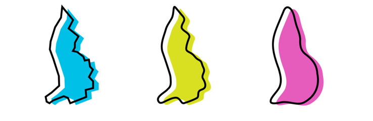 Liechtenstein country black outline and colored country silhouettes in three different levels of smoothness. Simplified maps. Vector icons isolated on white background.