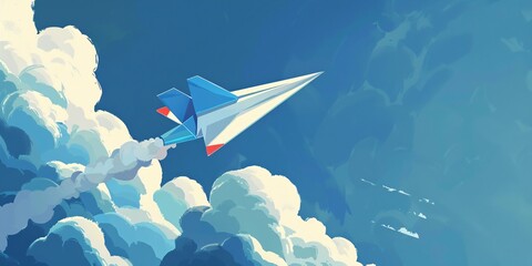 Soaring Skies with a Blue and White Jet Generative AI - obrazy, fototapety, plakaty
