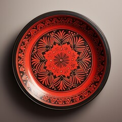 Decorative Moroccan ceramic hand painted plate, handmade, isolated, closeup top view. - 745075489