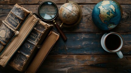 Traveling Through Time A Vintage Journey with Books, Maps, and a Globe Generative AI
