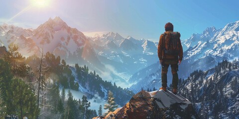 Hiking in the Mountains A Scenic View of the Snow-Capped Peaks Generative AI