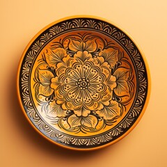 Decorative Moroccan ceramic hand painted plate, handmade, isolated, closeup top view. - 745075858