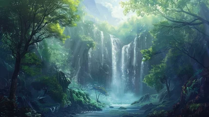 Deurstickers waterfalls in deep forest © buraratn