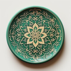 Decorative Moroccan ceramic hand painted plate, handmade, isolated, closeup top view. - 745076066