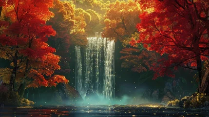 Foto op Canvas Autumn Colors of waterfalls in deep forest © buraratn