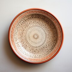 Decorative Moroccan ceramic hand painted plate, handmade, isolated, closeup top view. - 745076259