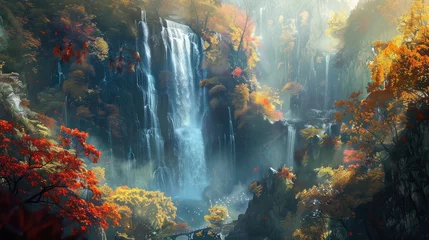 Gordijnen Autumn Colors of waterfalls in deep forest © buraratn