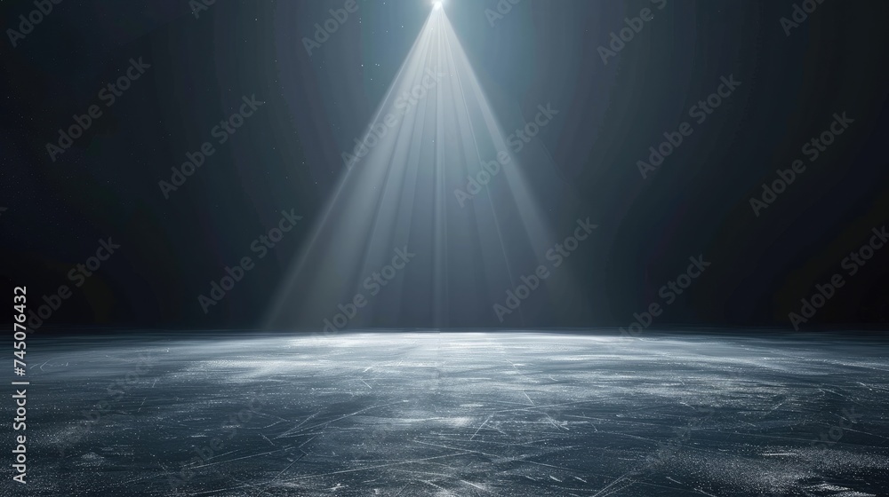 Poster background. beautiful empty winter background and empty ice rink with lights. spotlight shines on th