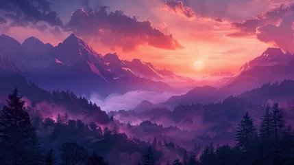 Fotobehang Beautiful sunrise over the mountain range at the west © buraratn