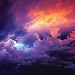 Abstract fantasy background of colorful sky with neon clouds, purple and blue banner