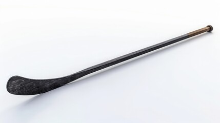 Black wooden hockey stick on a white isolated background. - obrazy, fototapety, plakaty