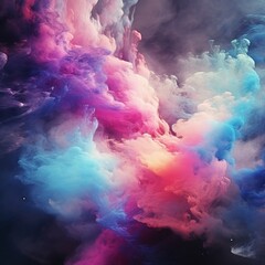 Abstract sky with vibrant neon clouds, colorful purple and blue banner artistic background