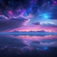 Vibrant neon clouds fantasy sky abstract background banner in purple and blue colors