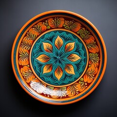 Decorative Moroccan ceramic hand painted plate, handmade, isolated, closeup top view. - 745076825
