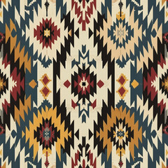 Trendy Seamless pattern in patchwork style. Embroidered print for carpet, rug, scarf, cloth, textile, wallpaper, wrapping paper. Ethnic and tribal motifs. AI Generative - obrazy, fototapety, plakaty