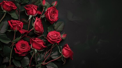 Obraz premium Red Roses on Dark Textured Background, Love Concept.