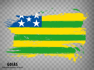 Flag of Goias from brush strokes. Federal Republic of Brazil. Waving flag of Goias on transparent background for your web site design, app, UI. Brazil. EPS10.