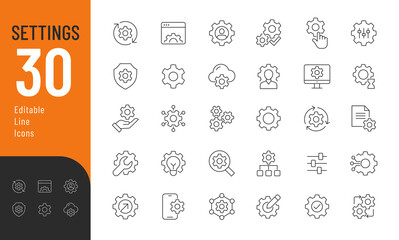 Setting Line Editable Icons set. Vector illustration in modern thin line style of setup related icons: configuration, gears, system, and more. Pictograms and infographics for mobile apps