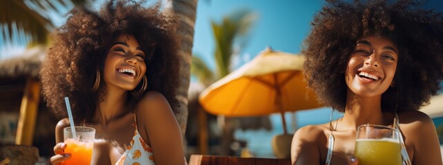 happy young woman in resort having a summer cocktail - Powered by Adobe