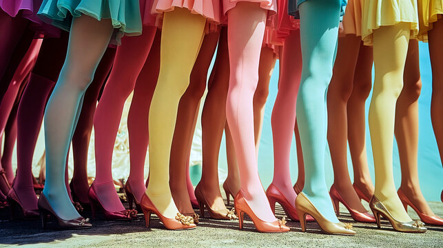 Colorful parade of high heels and stockings