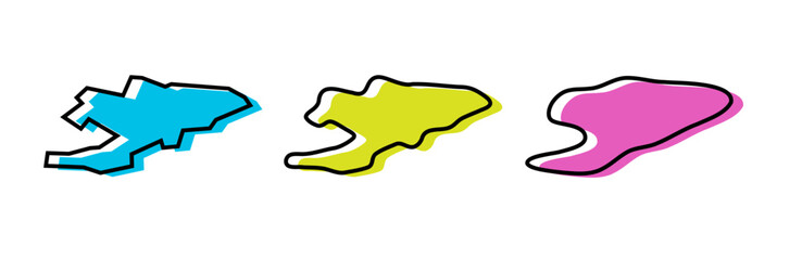 Kyrgyzstan country black outline and colored country silhouettes in three different levels of smoothness. Simplified maps. Vector icons isolated on white background.