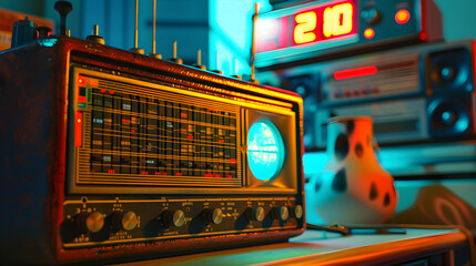 Retro vintage machine with radio frequency station 