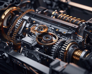 A 3D animated visual showcasing the intricate inner workings of a high-performance motor car