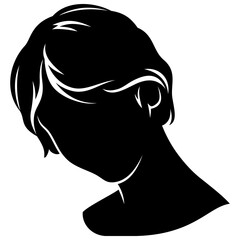 Head of charming girl. Silhouette for avatars, user profiles. Designed to good fit in square and circle. Vector clipart isolated on white.