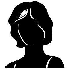 Cute girl. Silhouette head for avatars, user profiles. Designed to good fit in square and circle. Vector clipart isolated on white.