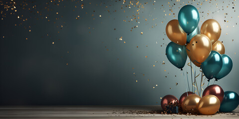 Colorful balloons with bokeh background, birthday celebration background - obrazy, fototapety, plakaty