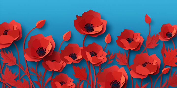 Paper Cut Red Poppies: Remembrance Day Tribute. Armistice Day Poppy Art: Paper Cut Style