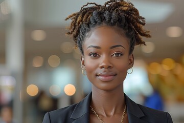 Beautiful African American business woman wearing a business suit, headshot portrait, business, career, success, entrepreneur, diversity, workplace
