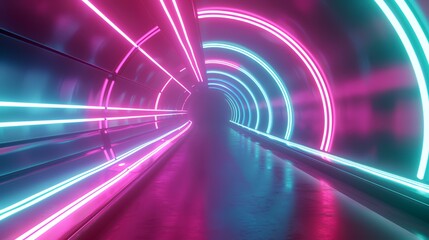 3d rendering of abstract background with neon lights. Futuristic tunnel.