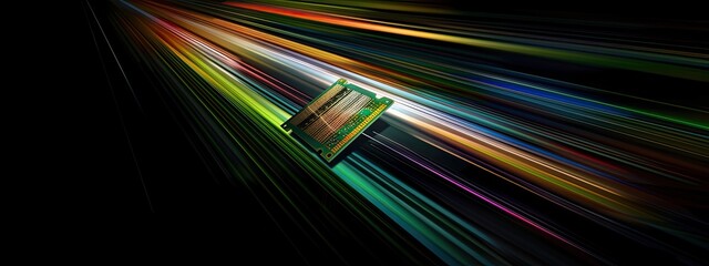 A chip in motion in the dark, motion blur, simplicity, HD, color