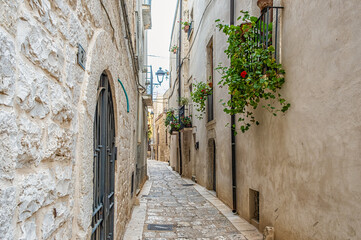 Fototapeta na wymiar narrow street of the medieval town of Bitetto, Bari province, Puglia region (Apulia), southern Italy, Europe, September 20, 2022